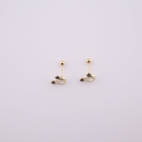 Women's 14k Gold Mickey Mouse Novelty Black CZ Mini Stud Earrings Screw Post *** - Picture 6 of 9